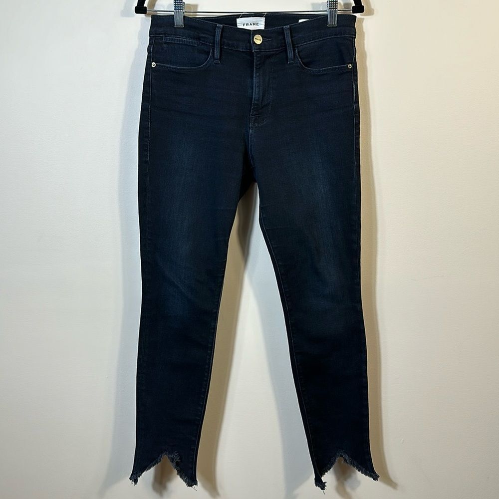 Frame Le High Skinny Double Triangle Raw Hem Jeans in Keen Women Size 29